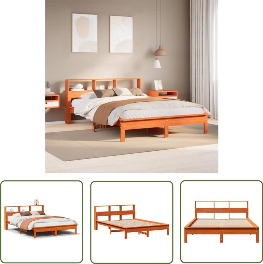 VidaXL Bedframe zonder matras massief grenenhout wasbruin 135x190 cm Bedframe Houten Bed Grenenhouten Bed Met Hoofdbord Tweepersoonsbed - Foto 2