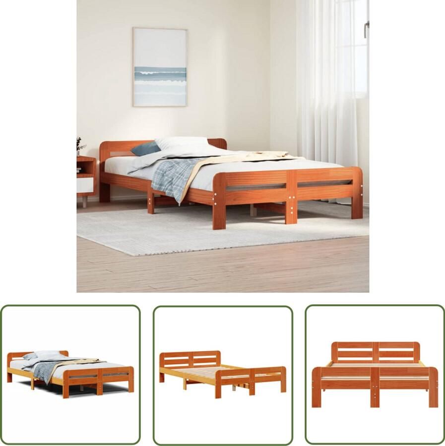 VidaXL Bedframe zonder matras massief grenenhout wasbruin 135x190 cm Bedframe Houten Bed Grenenhouten Bed Kingsize Bed Tweepersoonsbed - Foto 2