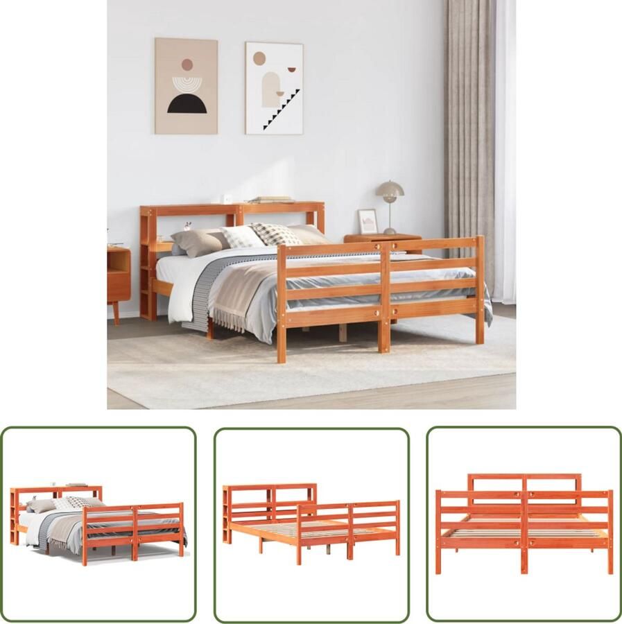 VidaXL Houten Bed Bedframe zonder matras massief grenenhout wasbruin 150x200 cm Bed Met Opbergvakken Kingsize Bed Tweepersoonsbed