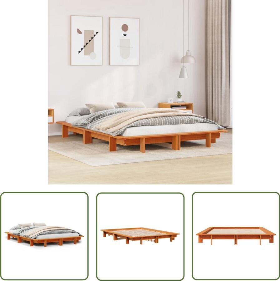 VidaXL Houten Bed Bedframe zonder matras massief grenenhout wasbruin 150x200 cm Grenen Hout Bed Slaapkamers