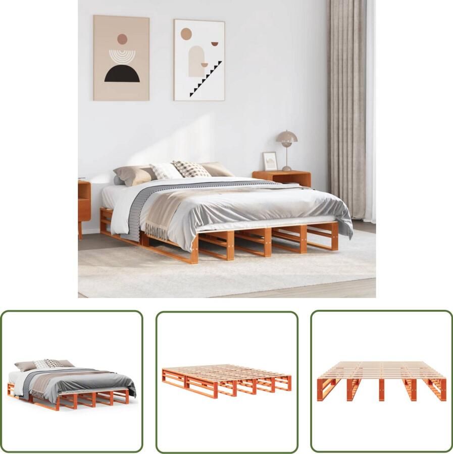 VidaXL Bedframe zonder matras massief grenenhout wasbruin 150x200 cm Bedframe Houten Bed Grenenhouten Bed Kingsize Bed Tweepersoonsbed