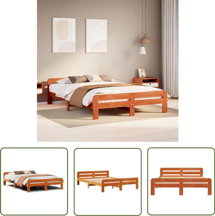 VidaXL Bedframe zonder matras massief grenenhout wasbruin 150x200 cm Bedframe Houten Bed Grenenhouten Bed Kingsize Bed Tweepersoonsbed - Foto 2
