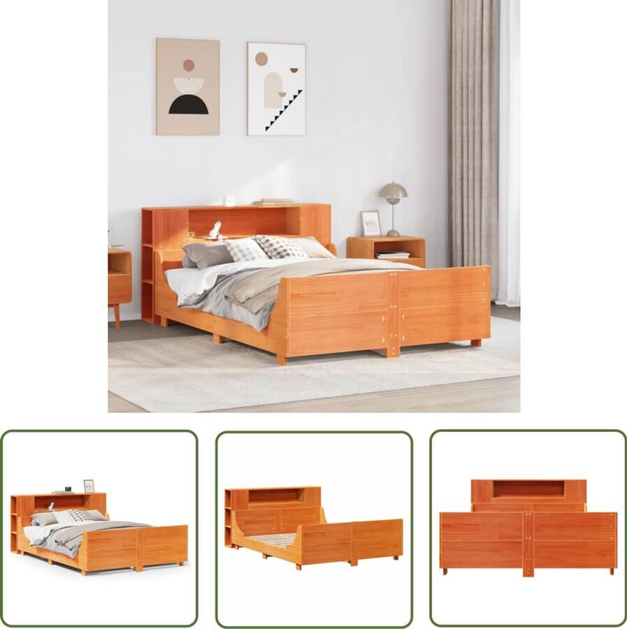VidaXL Houten Bed Bedframe zonder matras massief grenenhout wasbruin 160x200 cm Bed Met Lade Kingsize Bed Tweepersoonsbed
