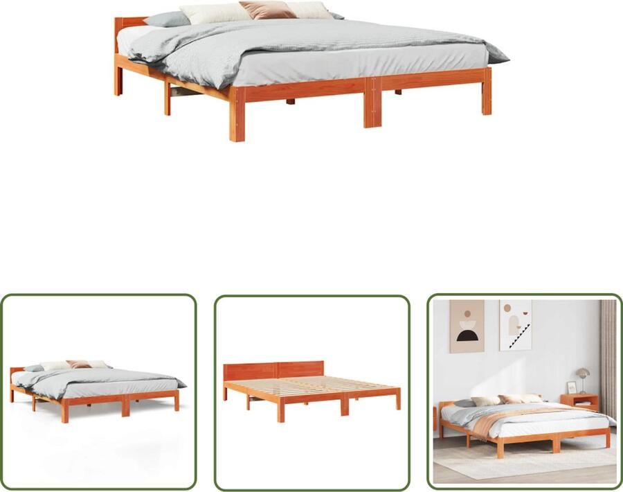 VidaXL Bedframe zonder matras massief grenenhout wasbruin 160x200 cm Bedframe Houten Bed Grenen Hout Bed Kingsize Bed Slaapcomfort
