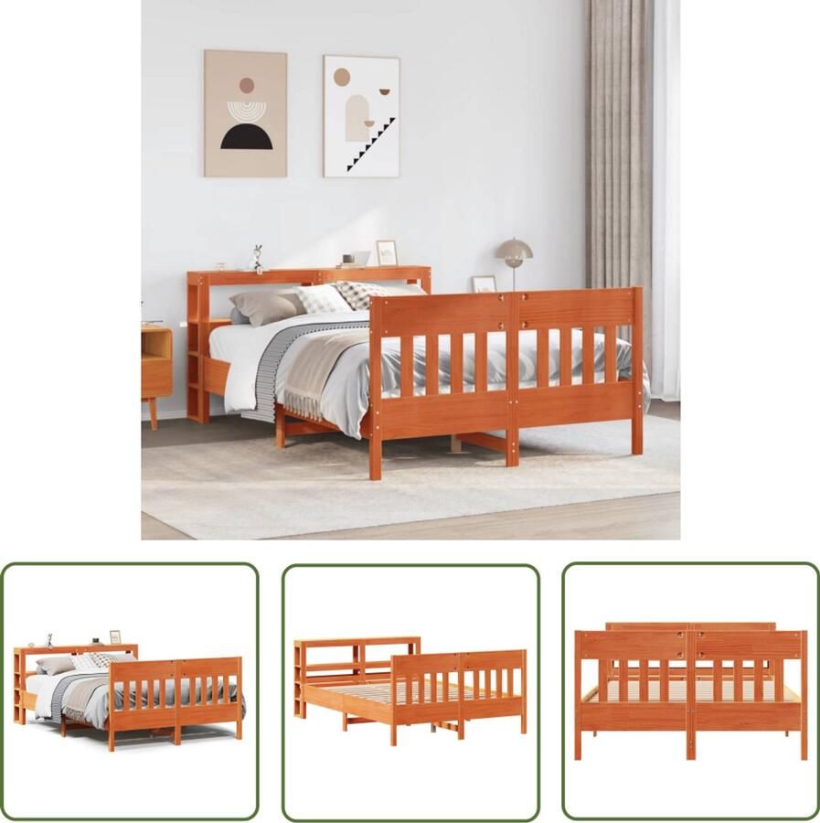 VidaXL Houten Bed Bedframe zonder matras massief grenenhout wasbruin 160x200 cm Massief Grenenhout Bed Boxspring