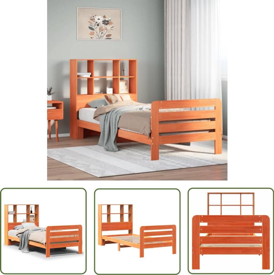 VidaXL Houten Bed Bedframe zonder matras massief grenenhout wasbruin 75x190 cm Grenen Hout Bed Tweepersoons Bed Boxspring Bed