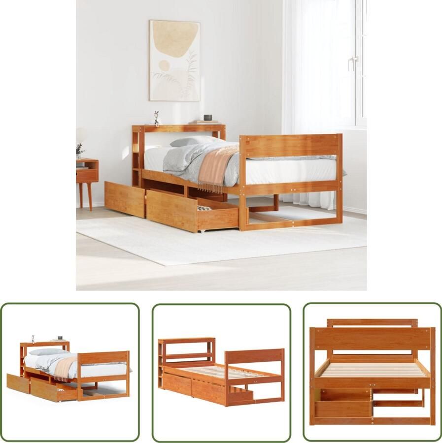 VidaXL Bedframe zonder matras massief grenenhout wasbruin 90x200 cm Bedframe Houten Bed Bedkast Boxspring Tweepersoonsbed