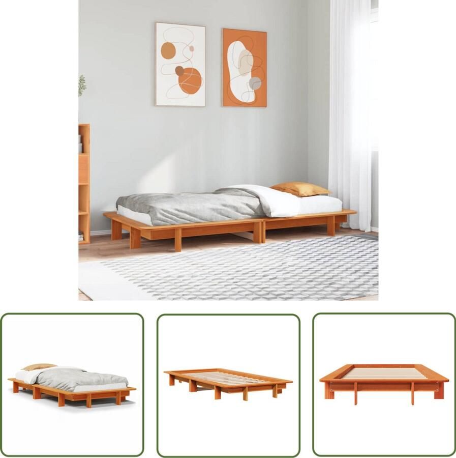 VidaXL Bedframe zonder matras massief grenenhout wasbruin 90x200 cm Bedframe Houten Bed Grenen Hout Bedbank Tweepersoonsbed