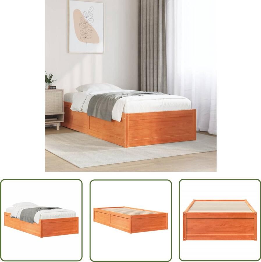 VidaXL Bedframe zonder matras massief grenenhout wasbruin 90x200 cm Bedframe Houten Bed Grenenhouten Bed Bruine Bed Tweepersoonsbed