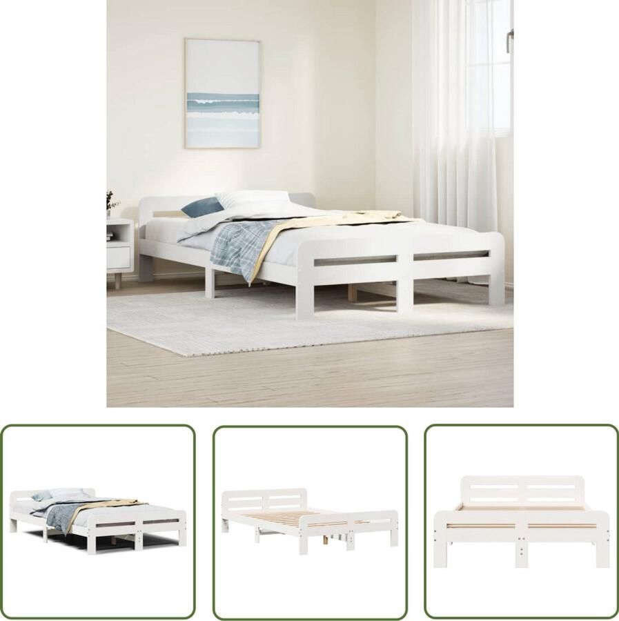 VidaXL Bedframe zonder matras massief grenenhout wit 135x190 cm Bedframe Houten Bed Slaapkamervloerisolatie Boxspring