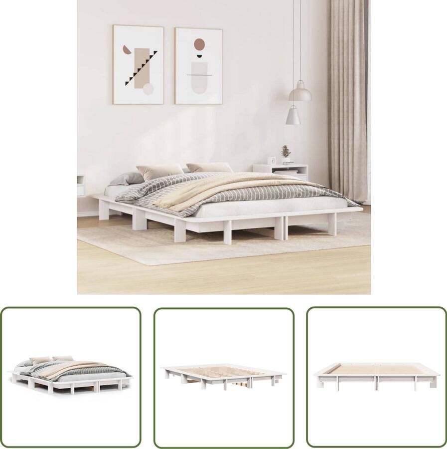 VidaXL Bedframe zonder matras massief grenenhout wit 140x190 cm Bedframe Houten Bed Grenen Hout Bed Zwart Tweepersoonsbed