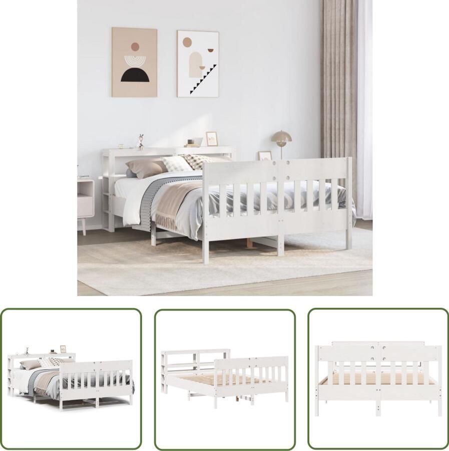 VidaXL Houten Bed Bedframe zonder matras massief grenenhout wit 150x200 cm Massief Hout Bed Grenenhouten Bed Met Opbergvakken