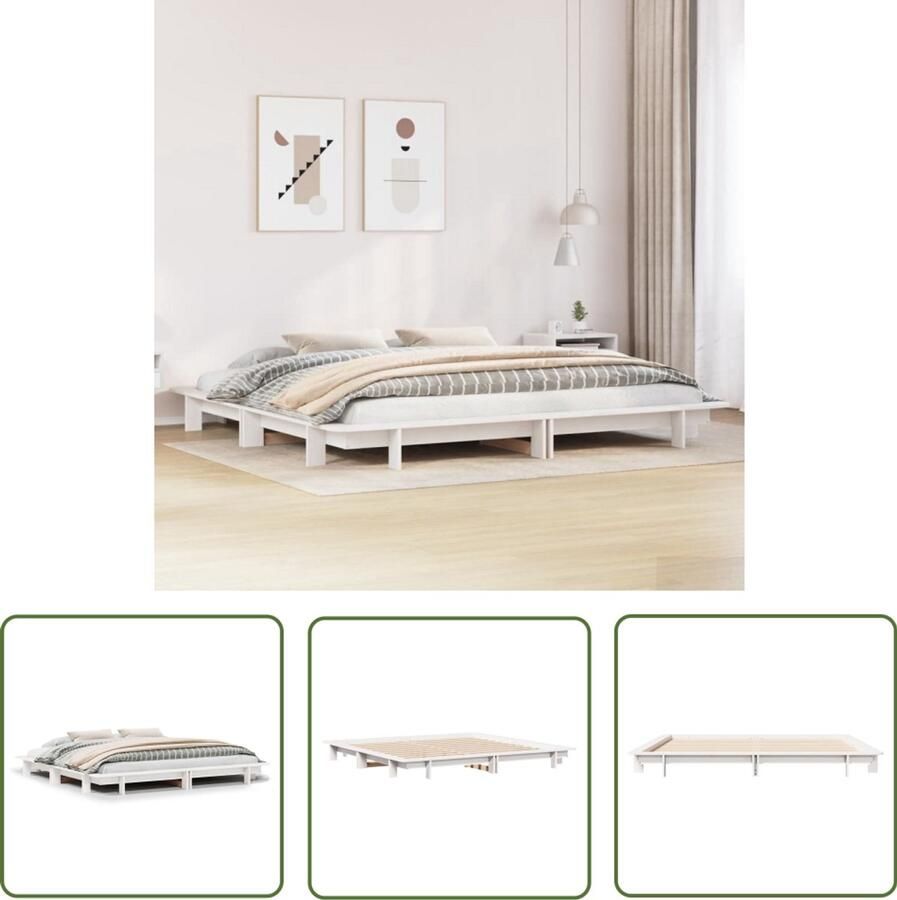 VidaXL Bedframe zonder matras massief grenenhout wit 160x200 cm Bedframe Houten Bed Grenen Hout Bed Tweepersoons Bed Modern Bed