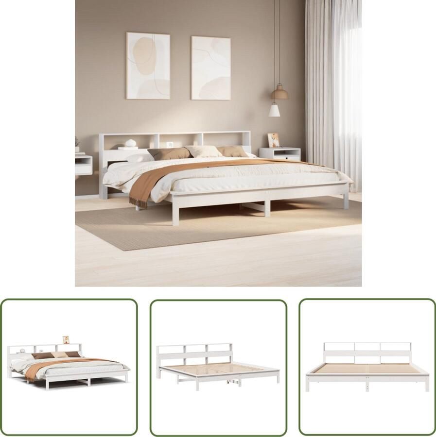 VidaXL Houten Bed Bedframe zonder matras massief grenenhout wit 180x200 cm Massief Hout Bed Grenenhouten Bed Wit Bed