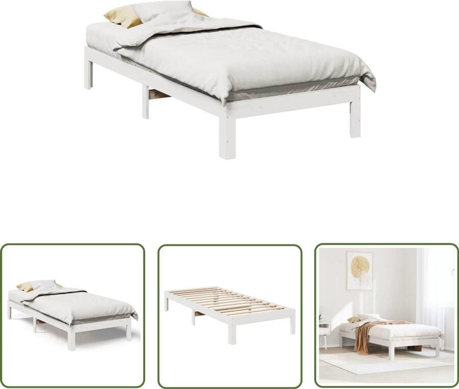 VidaXL Bedframe zonder matras massief grenenhout wit 80x200 cm Bedframe Houten Bed Grenenhouten Bed Enkelpersoonlijk Bed Stapelbed