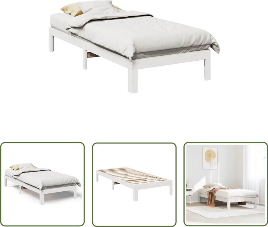 VidaXL Bedframe zonder matras massief grenenhout wit 90x200 cm Bedframe Houten Bed Grenen Hout Bed Slaapkamer