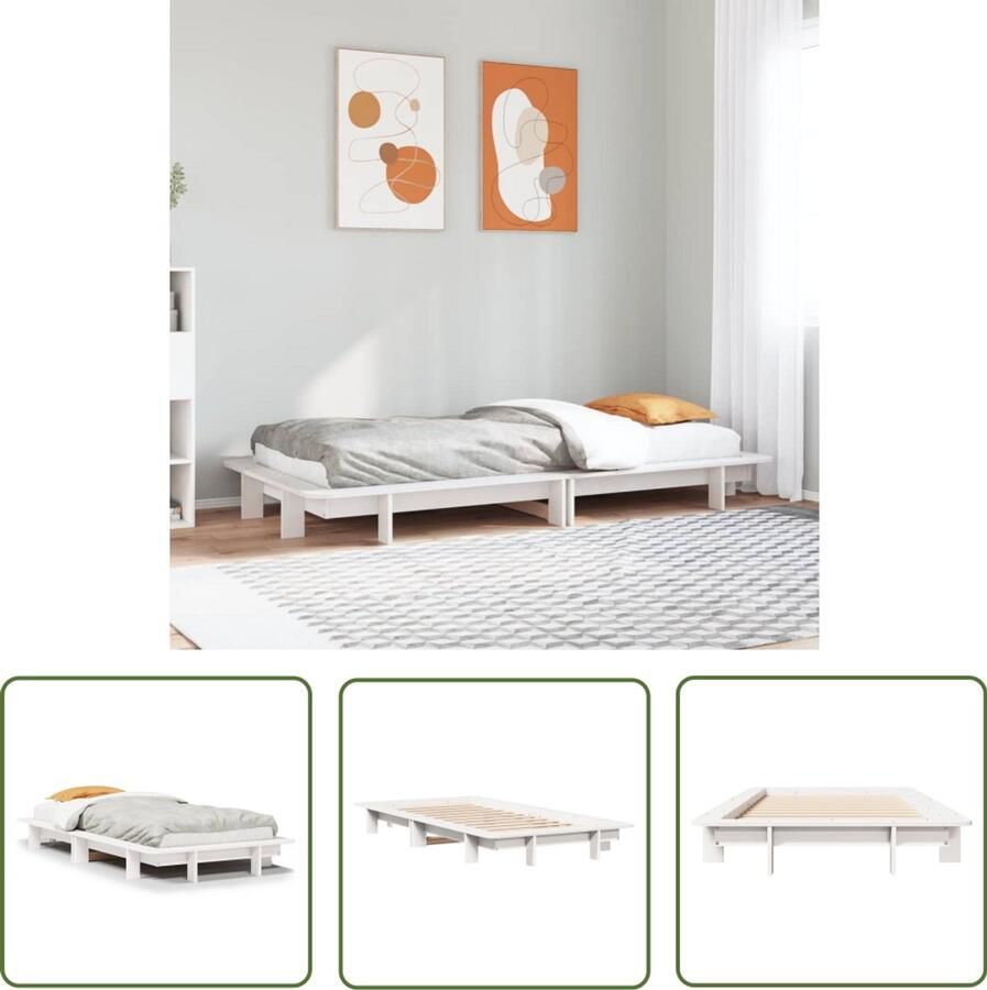 VidaXL Bedframe zonder matras massief grenenhout wit 90x200 cm Bedframe Houten Bed Grenen Hout Bed Slaapkamers
