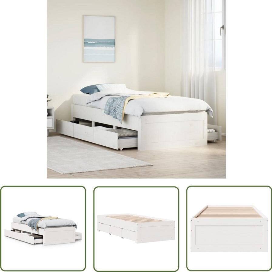 VidaXL Houten Bed Bedframe zonder matras met lades grenenhout wit 90x200 cm Slaapkamers Bed Met Lades Grenenhout Bed