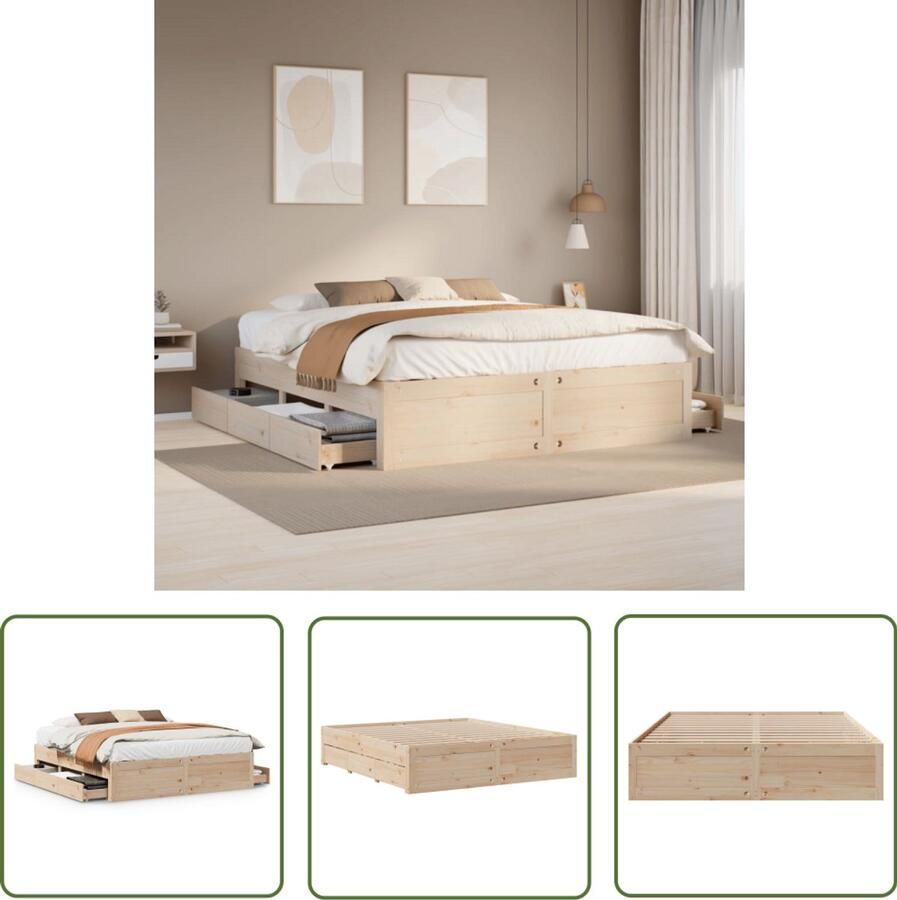 VidaXL Houten Bed Bedframe zonder matras met lades massief grenenhout 200x200 cm Grenenhouten Bed Tweepersoonsbed Boxspring