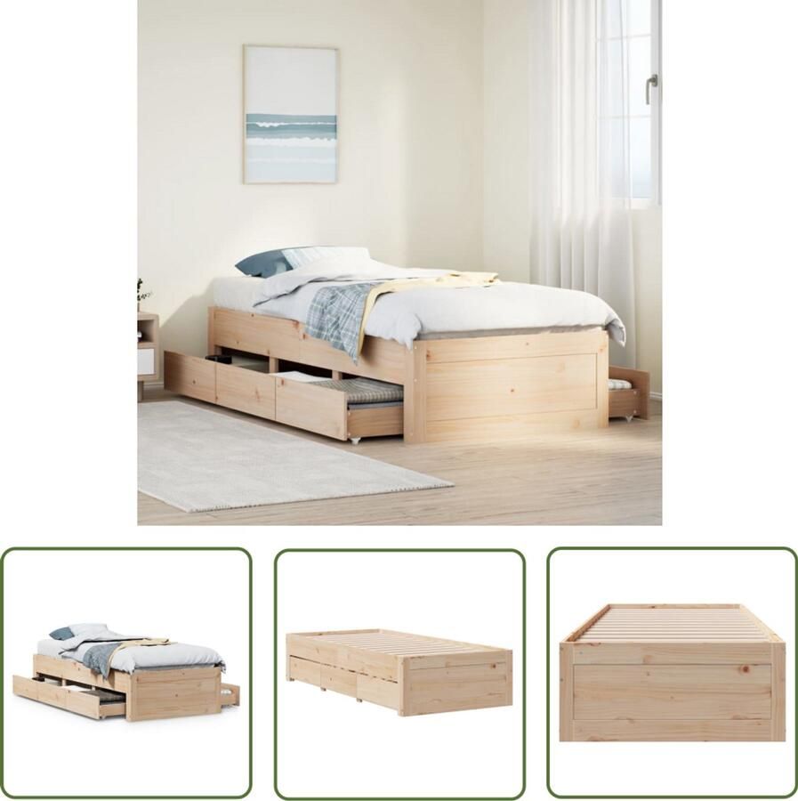 VidaXL Bedframe zonder matras met lades massief grenenhout 90x190 cm Bedframe Houten Bed Met Lades Slaapkamers Slaapcomfort