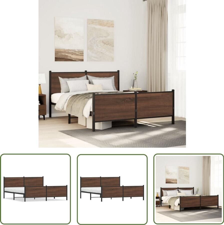 VidaXL Houten Bed Bedframe zonder matras metaal bruin eikenkleur 180x200 cm Metalen Bed Boxspring Tweepersoonsbed