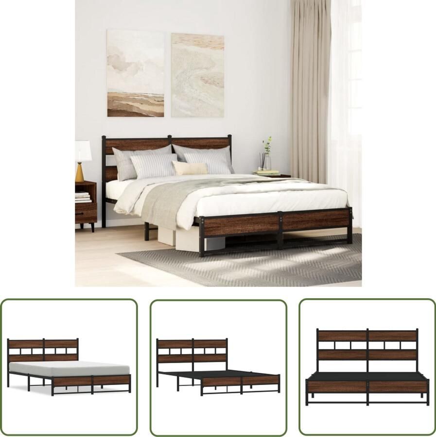 VidaXL Houten Bed Bedframe zonder matras metaal bruin eikenkleurig 150x200 cm Slaapkamers Boxspring Kingsize Bed