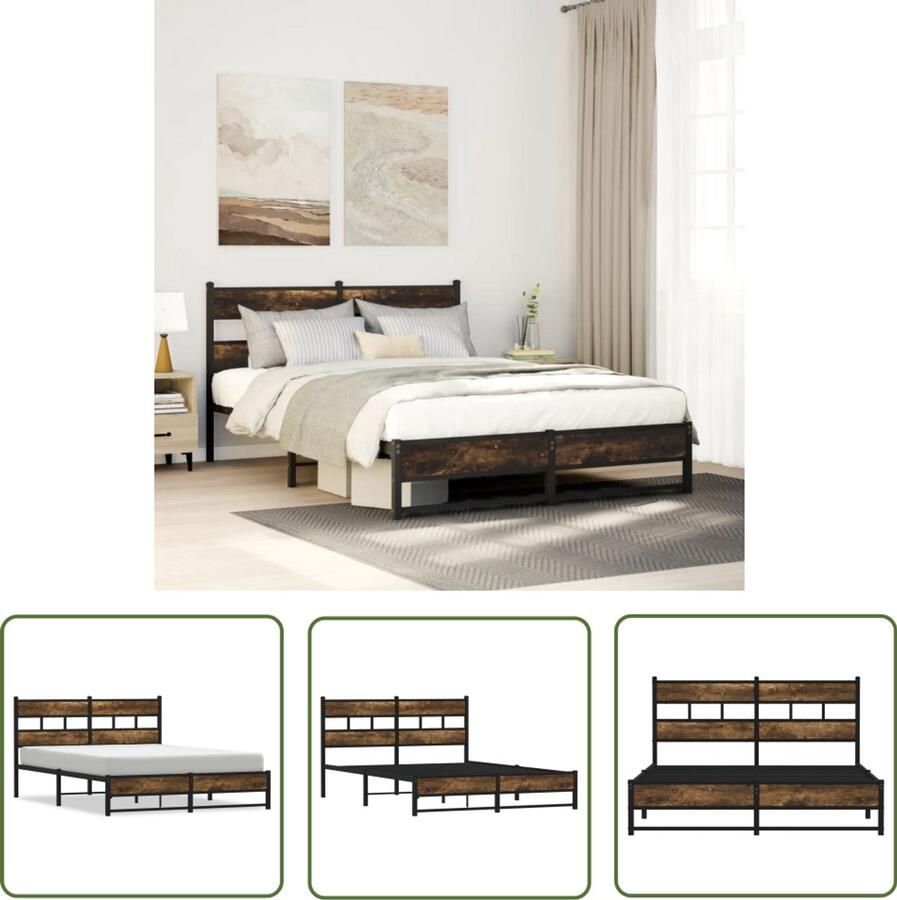 VidaXL Bedframe zonder matras metaal gerookt eikenkleurig 140x190 cm Bedframe Houten Bed Metalen Bed Boxspring Slaapcomfort