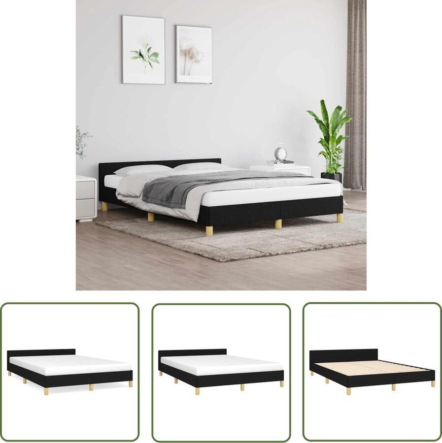 The Living Store Bedframe met hoofdeinde stof zwart 140x190 cm Bedframe Met Hoofdeinde Bedframes Met Hoofdeindes Bed Slaapmeubel Ledikant Bedbodem Tweepersoonsbed Bedden Slaapmeubels Slaapmeubelen Slaapmeubilair