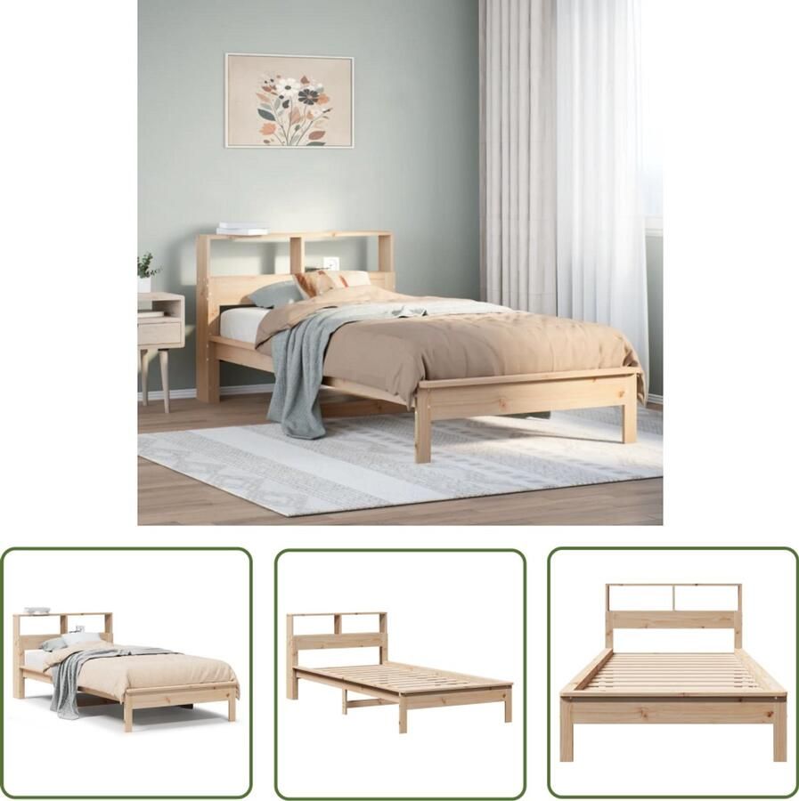VidaXL Houten Bed Boekenkastenbed Bed met boekenkast zonder matras massief grenenhout 75x190 cm Bed Met Kast Slaapkamersdecoratie Massief Hout Bed
