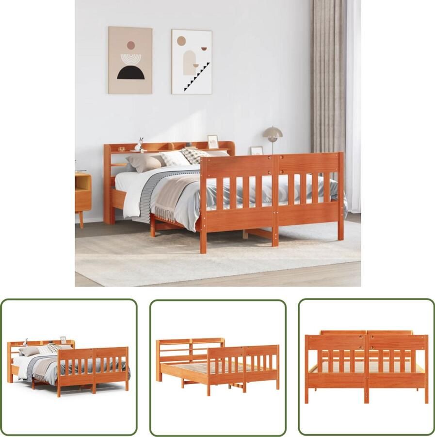 VidaXL Bed met matras massief grenenhout wasbruin 140x190 cm Bed Frame Houten Bed Grenenhouten Bed Boxspring Bed Tweepersoonsbed