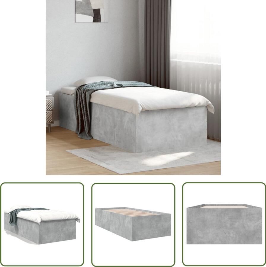 VidaXL Houten Bed Frame Bedframe bewerkt hout betongrijs 90x200 cm Beton Grijs Bed Tweepersoons Bed Kinderbed