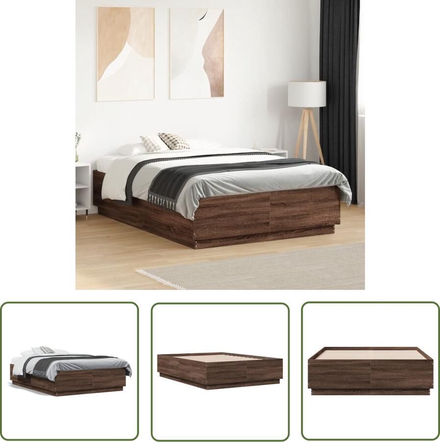 The Living Store Bedframe Bruineiken Bewerkt Hout 193 x 138 x 40 cm Stevige Lattenbodem Bed Frame Houten Bed Bruine Eiken Bed Modern Bed Tweepersoons Bed