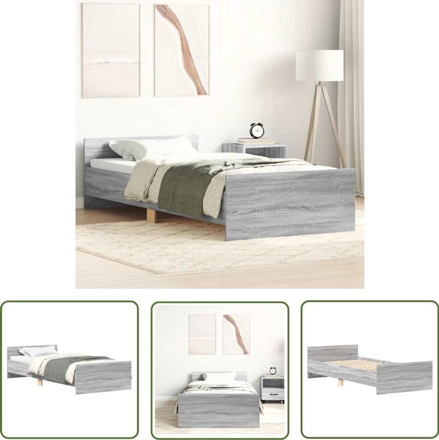 The Living Store Bedframe Grijs sonoma eiken 203 x 103 x 50 cm Duurzaam bewerkt hout Bed Frame Houten Bed Grijs Bed Sonoma Eiken Bed Tweepersoons Bed
