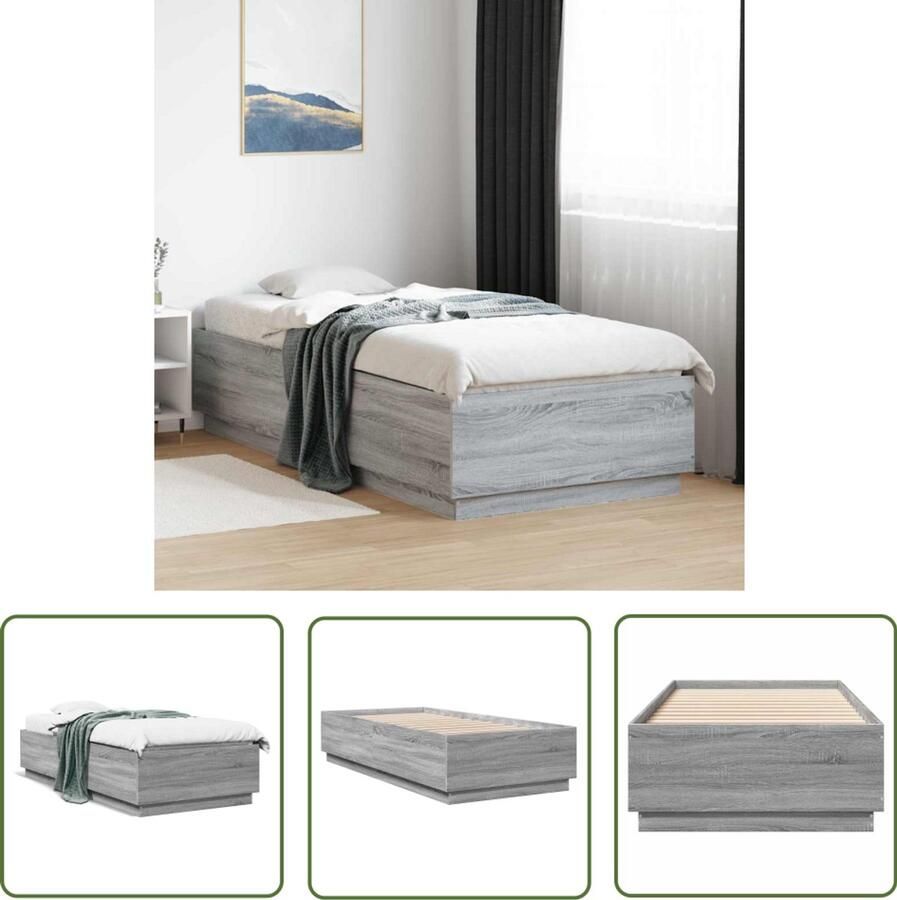 VidaXL Bedframe bewerkt hout grijs sonoma eikenkleurig 100x200 cm Bed Frame Houten Bed Grijze Bed Sonoma Eiken Tweepersoonsbed