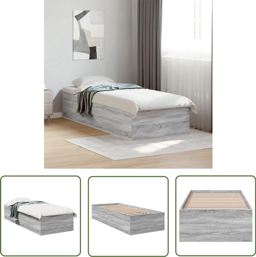 VidaXL Bedframe bewerkt hout grijs sonoma eikenkleurig 100x200 cm Bed Frame Houten Bed Grijze Bed Sonoma Eiken Tweepersoonsbed