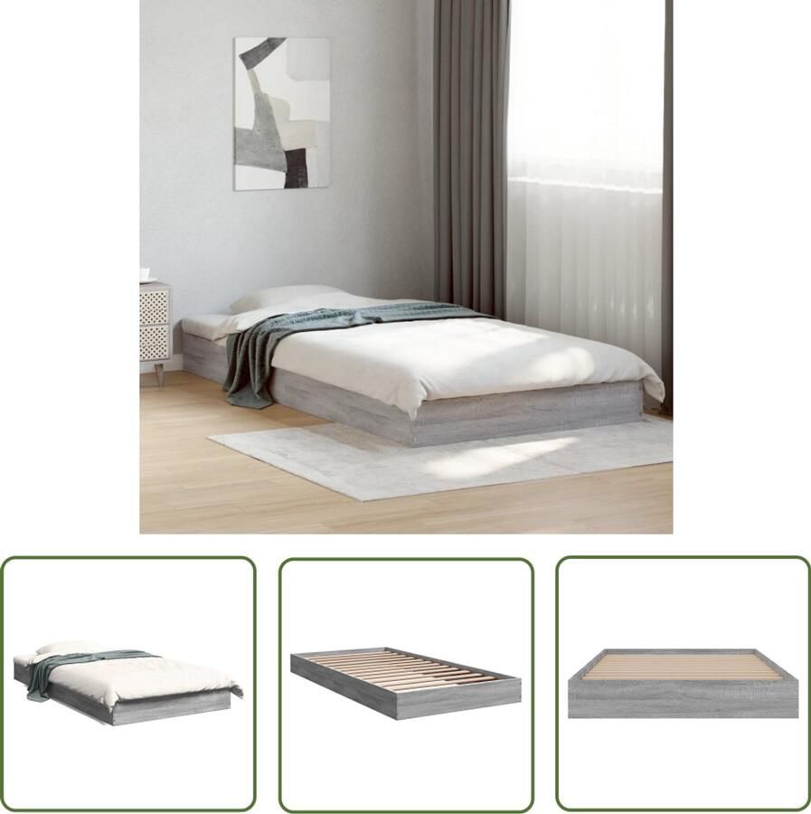 VidaXL Bedframe bewerkt hout grijs sonoma eikenkleurig 100x200 cm Bed Frame Houten Bed Grijze Bed Sonoma Eiken Tweepersoonsbed