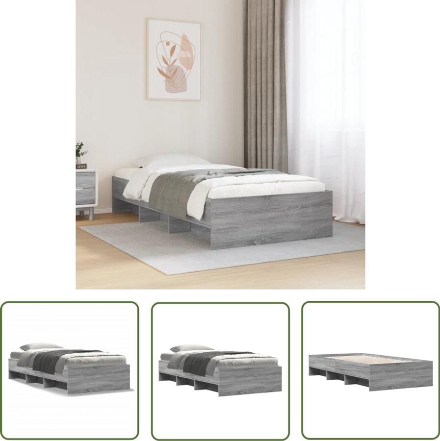 VidaXL Houten Bed Frame Bedframe bewerkt hout grijs sonoma eikenkleurig 90x190 cm Bed Zwart Bed Grijze Bed 90x190