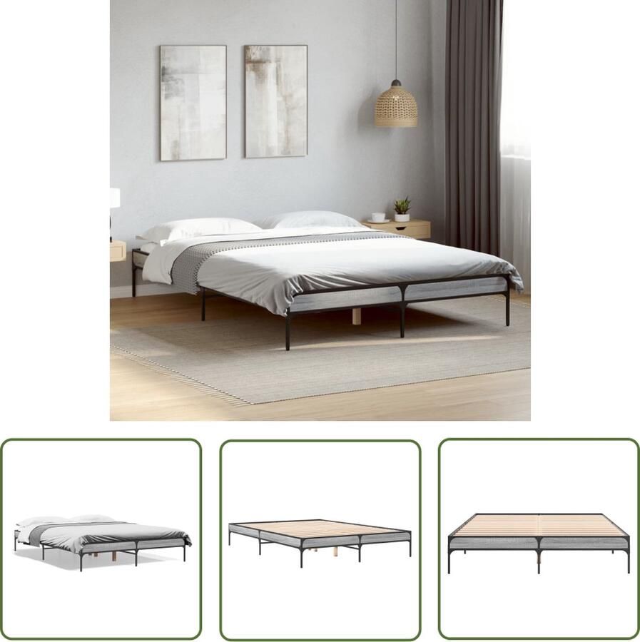 The Living Store Bedframe Bewerkt Hout 203 x 153 x 30 cm Grijze Sonoma Eiken Bed Frame Houten Bed Tweepersoons Bed Kopen Bed Design
