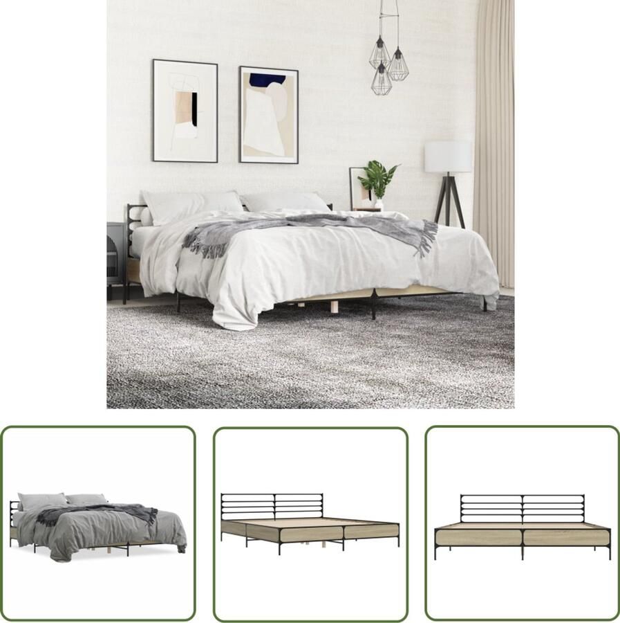 VidaXL Bedframe bewerkt hout metaal sonoma eikenkleurig 180x200 cm Bed Frame Houten Bed Sonoma Eiken Tweepersoonsbed Bed 180x200 - Foto 2