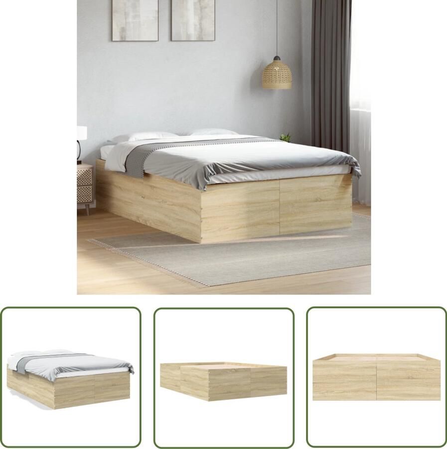 VidaXL Bedframe bewerkt hout sonoma eikenkleurig 120x200 cm Bed Frame Houten Bed Sonoma Eiken Tweepersoonsbed Slaapkamers