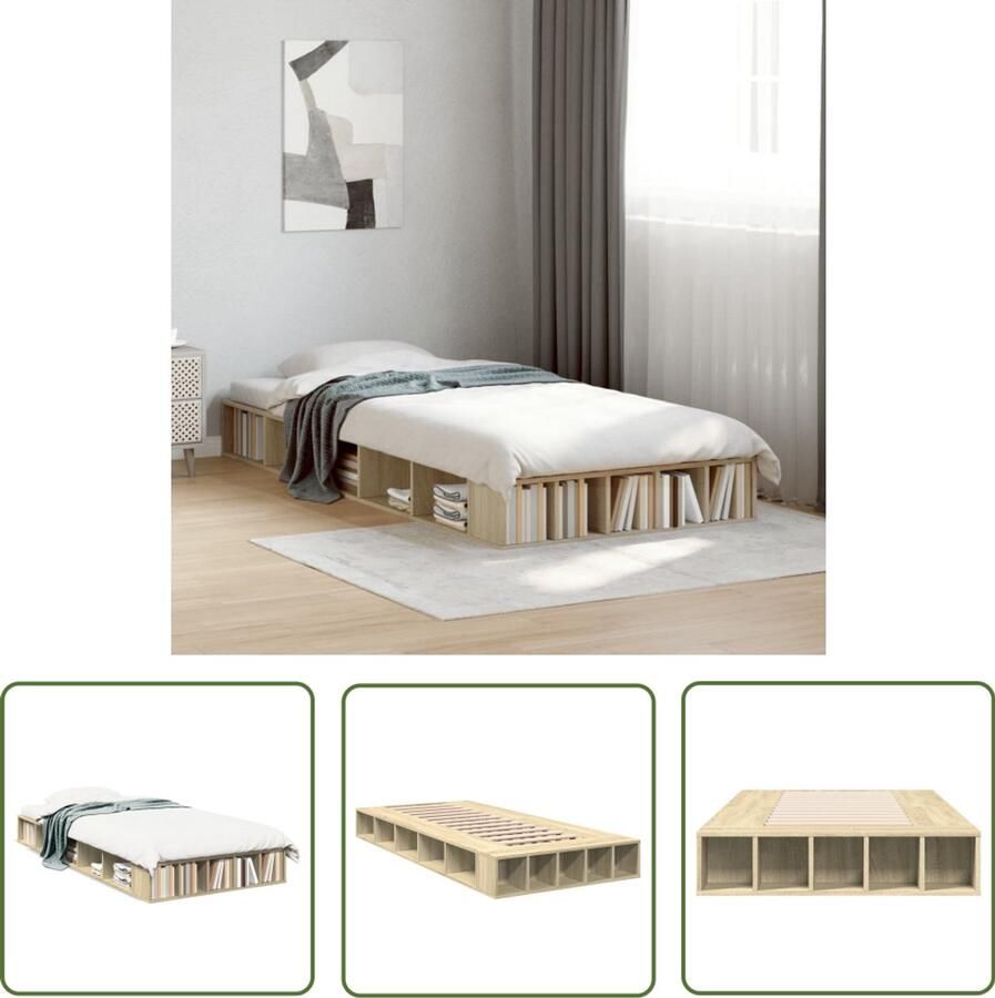VidaXL Houten Bed Frame Bedframe bewerkt hout sonoma eikenkleurig 90x190 cm Sonomane Eiken Slaap Kamer Tweepersoons Bed