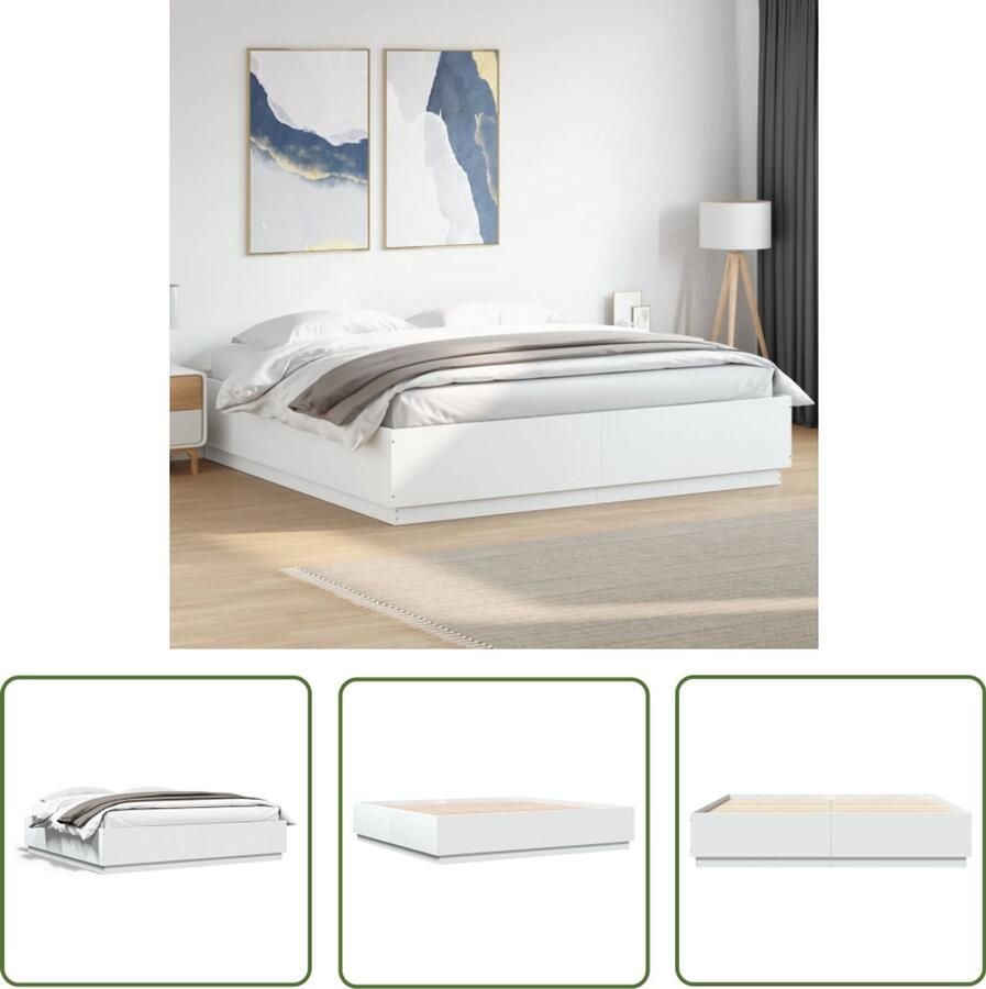 VidaXL Houten Bed Frame Bedframe bewerkt hout wit 180x200 cm Wit Bed Tweepersoonsbed King Size Bed