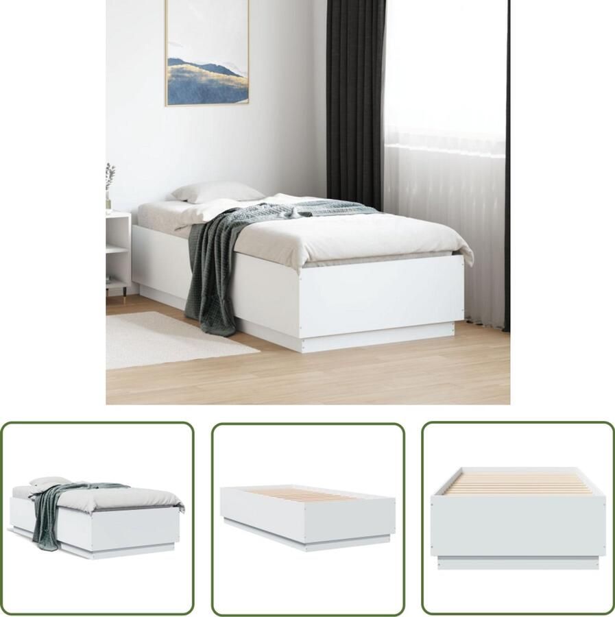 VidaXL Houten Bed Frame Bedframe bewerkt hout wit 90x190 cm Enkel Bed Wit Bed Minimalistisch Bed