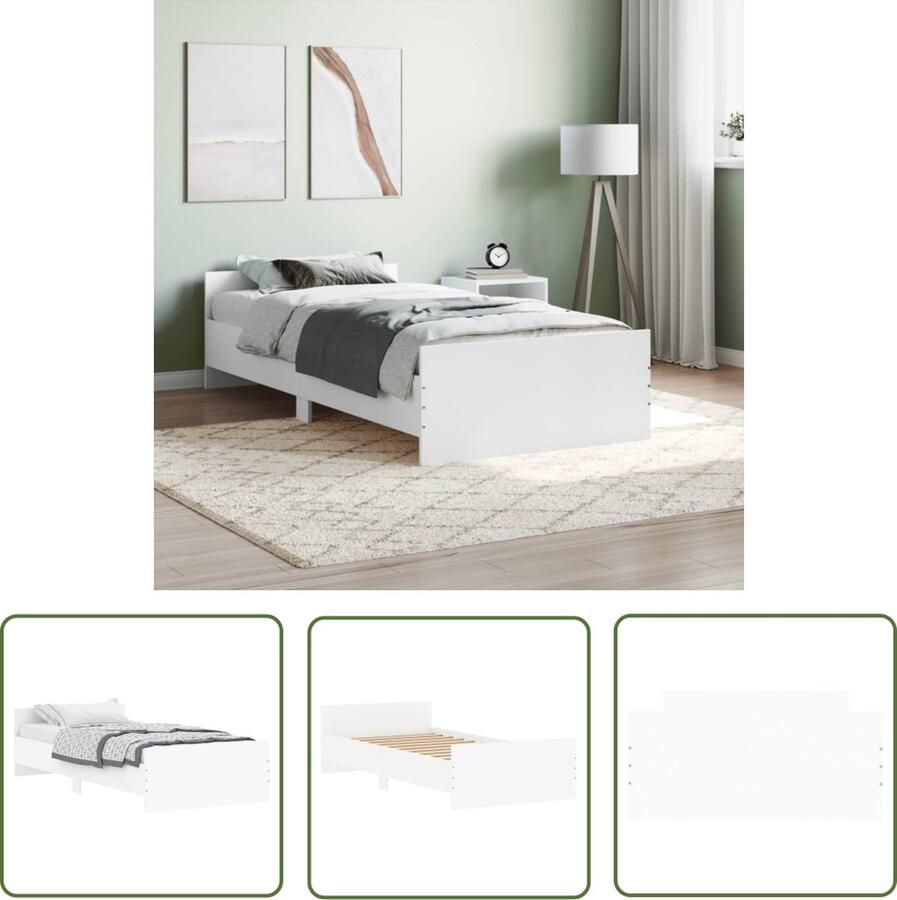 The Living Store Bedframe Functioneel 193 x 93 x 50 cm Kleur- Wit Bed Frame Houten Bed Enkel Bed Wit Bed Slaapcomfort