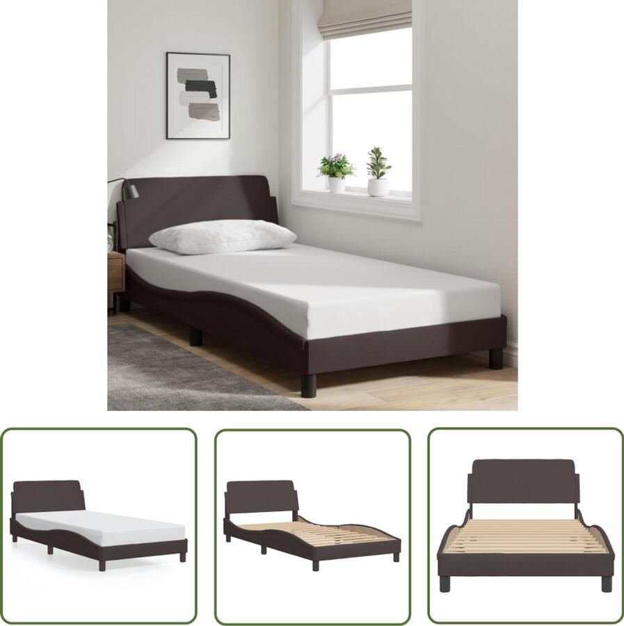 VidaXL Bedframe Dover 100x200 cm stof donkerbruin Bed Frame Houten Bed Bruine Bed Tweepersoons Bed Boxspring Bed