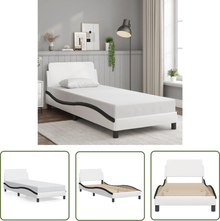 The Living Store Bedframe Multiplex met Kunstleer 208 x 95 x 74.5 cm Ondersteunende Poten Bed Frame Houten Bed Tweepersoons Bed Hoofdbord Design Bed