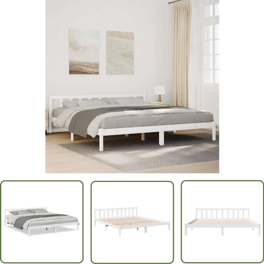 VidaXL Bedframe extra lang zonder matras grenenhout wit 180x210 cm Bed Frame Houten Bed Grenen Hout Bed King Size Bed Groot Bed