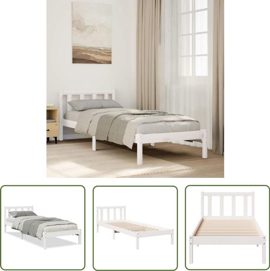 VidaXL Houten Bed Frame Bedframe extra lang zonder matras grenenhout wit 80x220 cm Bed Met Hoofdbord King Size Bed Tweepersoonsbed