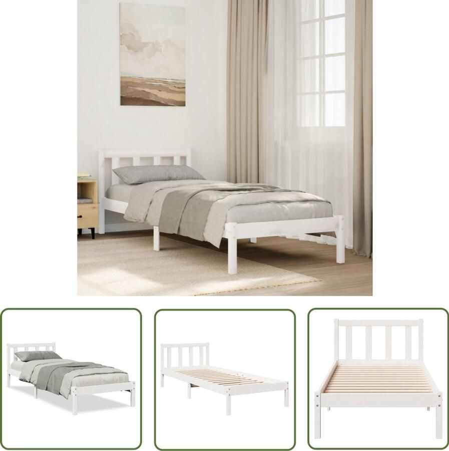 VidaXL Houten Bed Frame Bedframe extra lang zonder matras grenenhout wit 90x210 cm Bed Met Hoofdbord King Size Bed Tweepersoonsbed