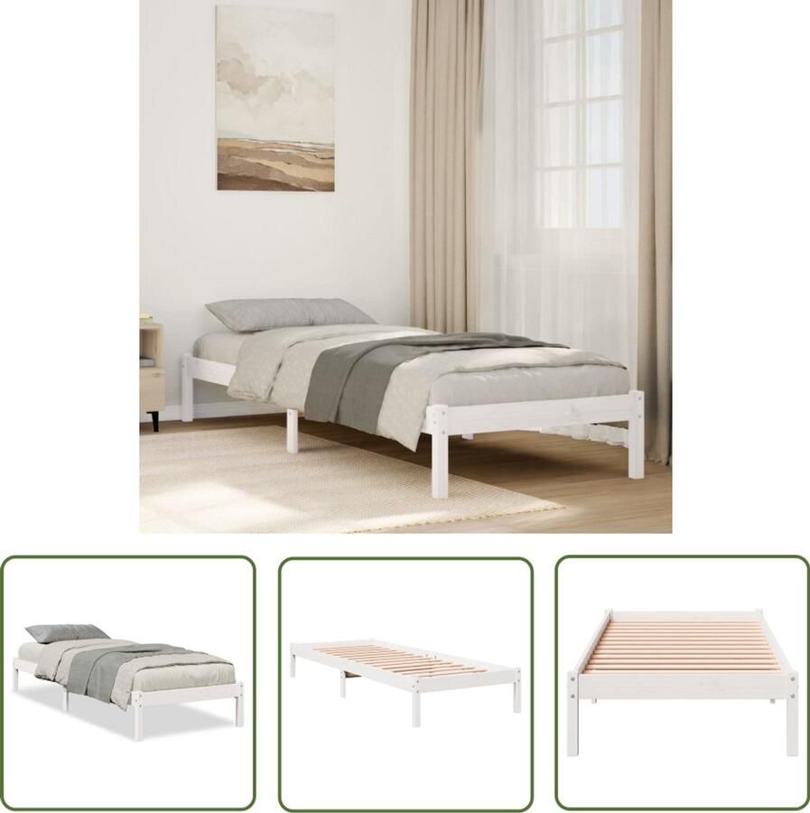 VidaXL Bedframe extra lang zonder matras grenenhout wit 90x220 cm Bed Frame Houten Bed King Size Bed Groot Bed Tweepersoonsbed